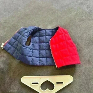 American Girl Doll Reversible Vest – Red & Navy Quilted Zip-Up